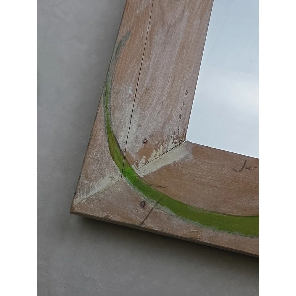 Vtg Hand Carved Painted Wood Mirror Lizard‎ Signed Gecko Chamelon Artisan 1987